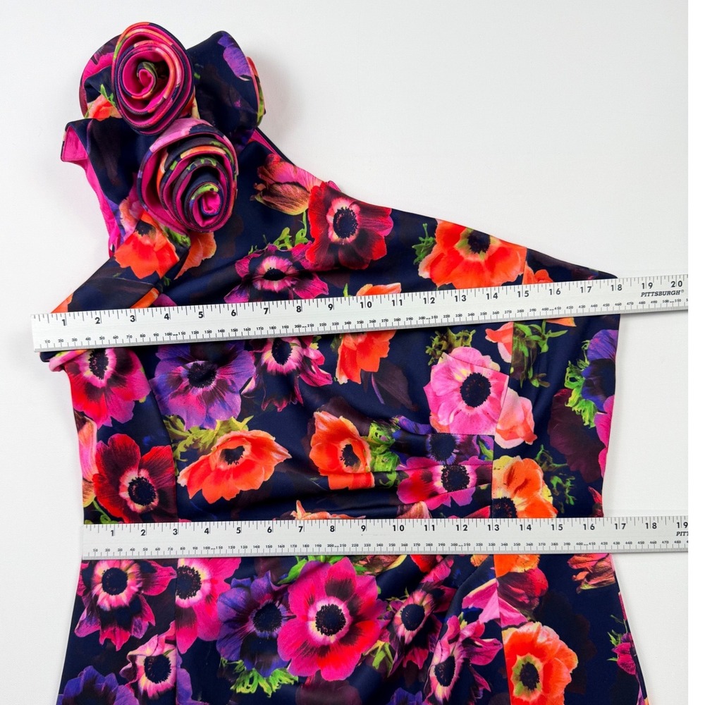 Alex Marie Navy One-Shoulder Floral Dress with Pink & Orange Blooms - Picture 11 of 12